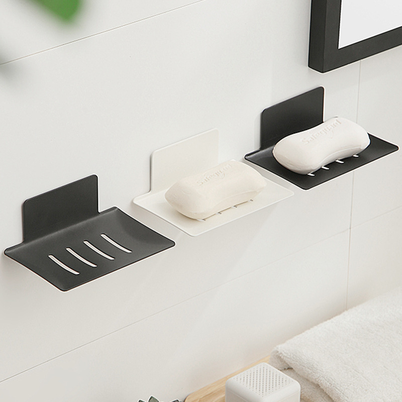 Caja de jabón integrada de acero al carbono, estante de baño sin clavos, caja de jabón, estante de baño creativo de pared sin perforación
