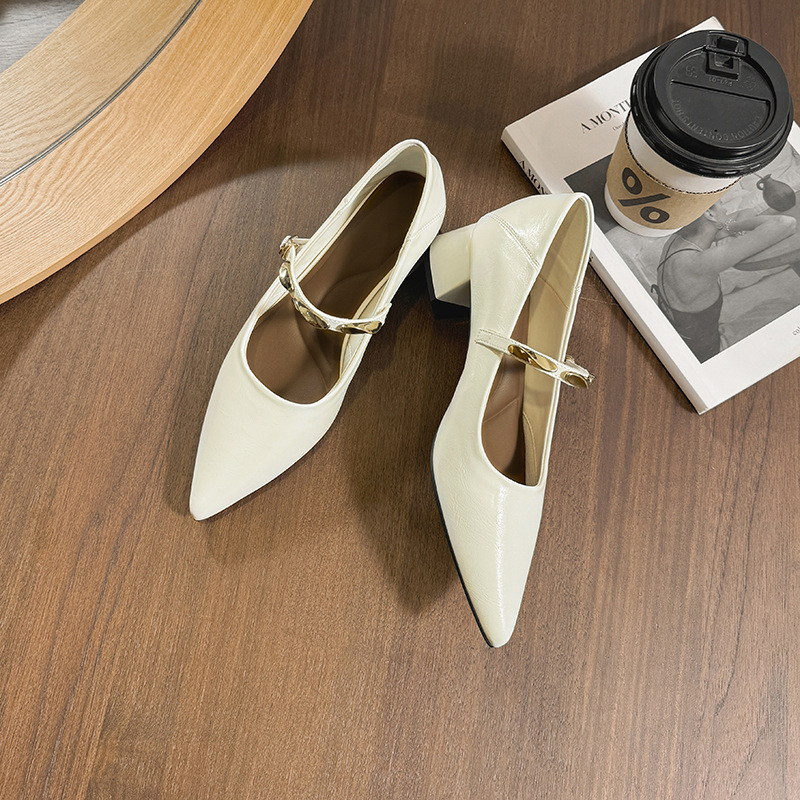 Zapatos de mujer coreanos de tacón grueso, nuevos zapatos de primavera y otoño con cabeza afilada y boca superficial con zapatos de tacón alto para mujeres.