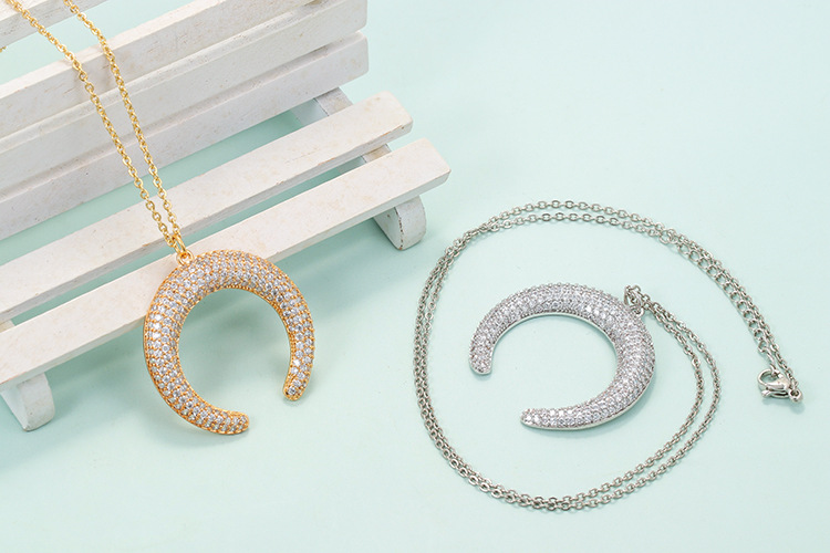 cable chain Chain Type 1 Piece Quantity Travel Occasion Copper Cable Chain Plating Moon Pendant Necklace