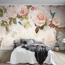北欧玫瑰花女孩卧室墙布壁画现代轻奢唯美电视墙壁纸简约客厅墙纸