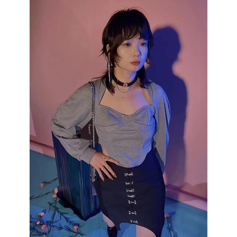 Designer Women's Chest Cup High Waist Plastic Chest Casual Sweater