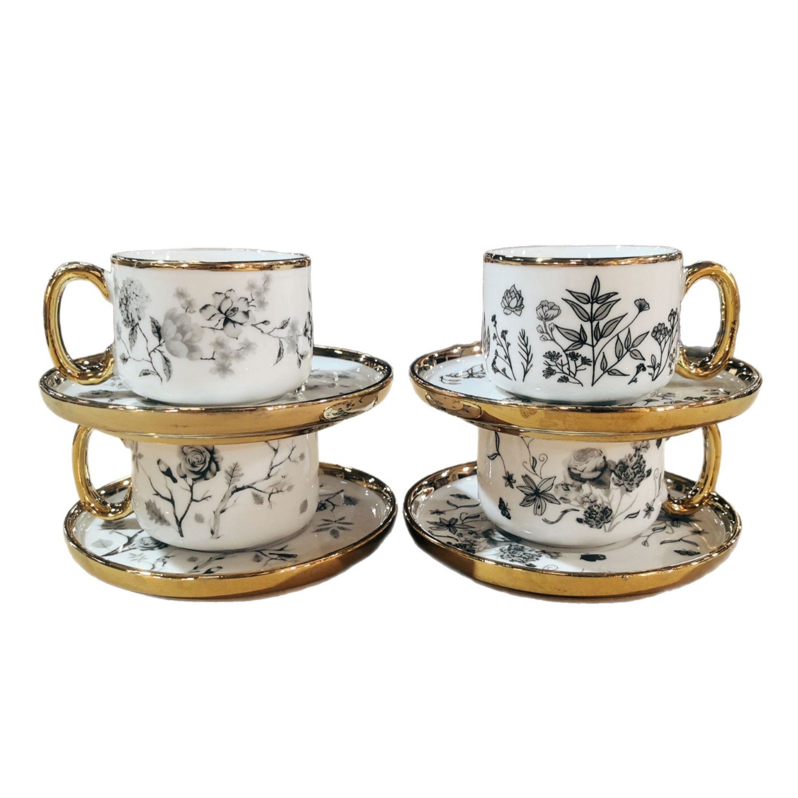 Creativo 6 tazas 6 platos de cerámica galvanizada tazas de café pequeñas tazas de plato tazas de plato set tamaño de té de la tarde regalos set de té