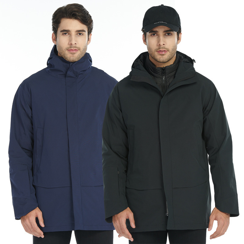 Mid-Length Jacket, Men's Fleece Warm Two-Piece Set, Three-In-One down Mountaineering Jacket, Business Casual Wear