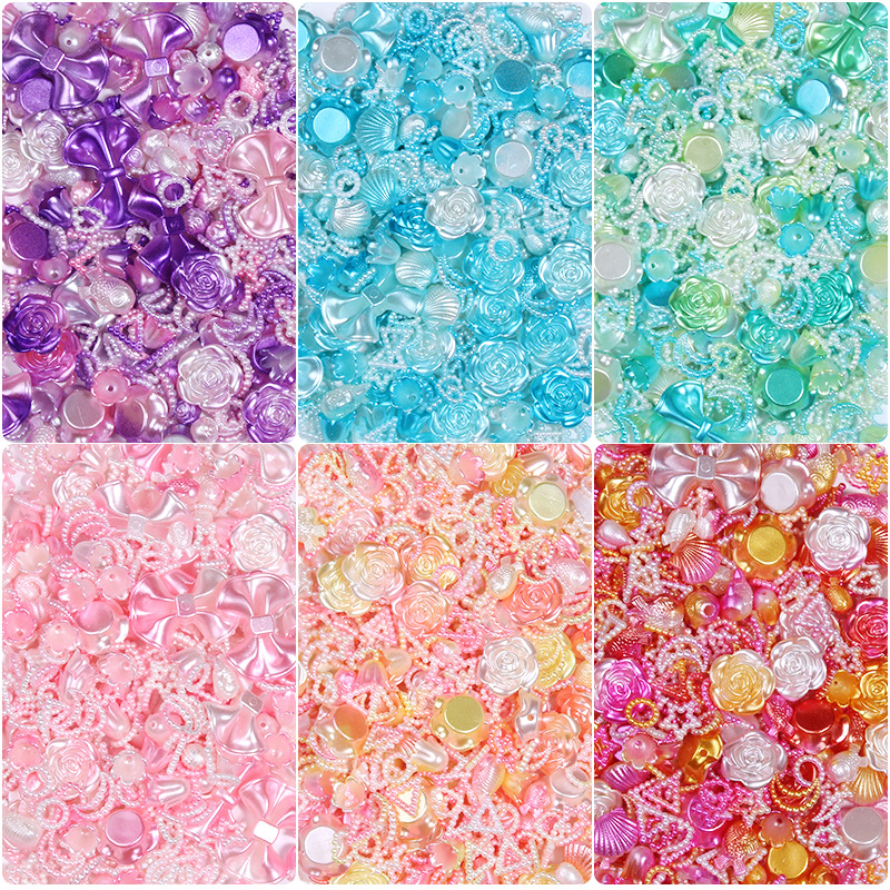 Cross-border new product box package ABS imitation pearl scattered beads hollow five-pointed star heart butterfly knot mixed DIY beading