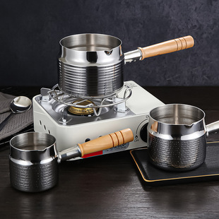 304 Stainless Steel Milk Pot Mini Hot Oil Pot Melt Butter Chocolate Syrup Pot Wooden Handle Household Milk Pot