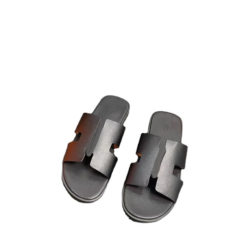 Lightweight and Comfortable Thin-Soled Men's Slippers from High-End H Brand, European and American Fashion, Beach Flat Slippers for Wholesale