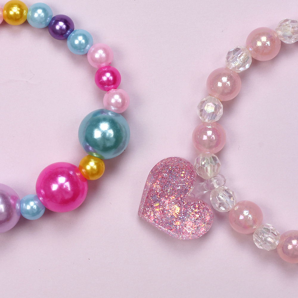 Simple Style Heart Shape Flower Plastic Beaded Girlu0027S Bracelets 3 Pieces