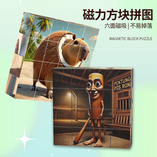 Cross-Border Ai Shanhaijing Wooden Stick Man Magnetic Cube Shark Banana Orangutan Magnetic Assembly Building Block Toy