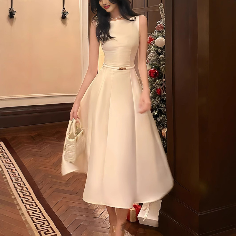 Birthday Gift Skirt High-end Design Sense License French White Dress Banquet Rich Daughter Waist dress Women