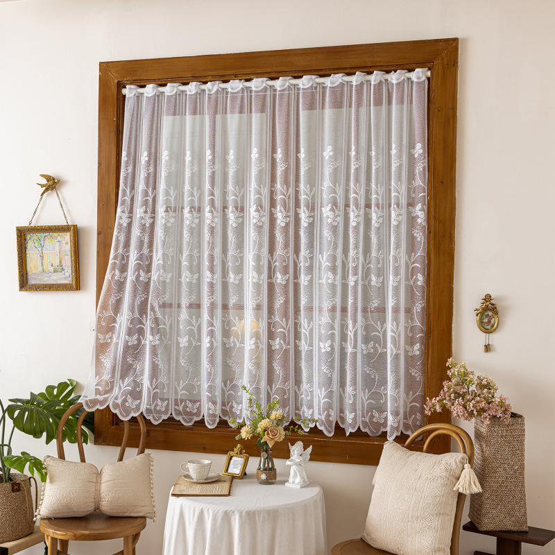 Cross-Border Finished White Lace Window Screens, Cross-Border Door Curtains, Bedroom Gauze Curtains, American Short Curtains, Half-Curtain Curtains, Manufacturers Wholesale