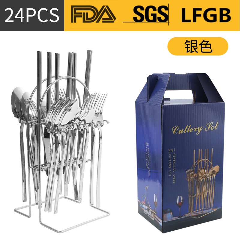 Amazon Venta caliente vajilla de acero inoxidable 24 piezas traje transfronterizo producto Caballero 4 piezas principales cuchillo de comida occidental, tenedor y cuchara traje