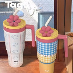 Tagi 魔法瓶カップ ハートビートフラワーフィールドカップ ステンレスストロー かわいい女の子 高見え特大容量ウォーターカップ