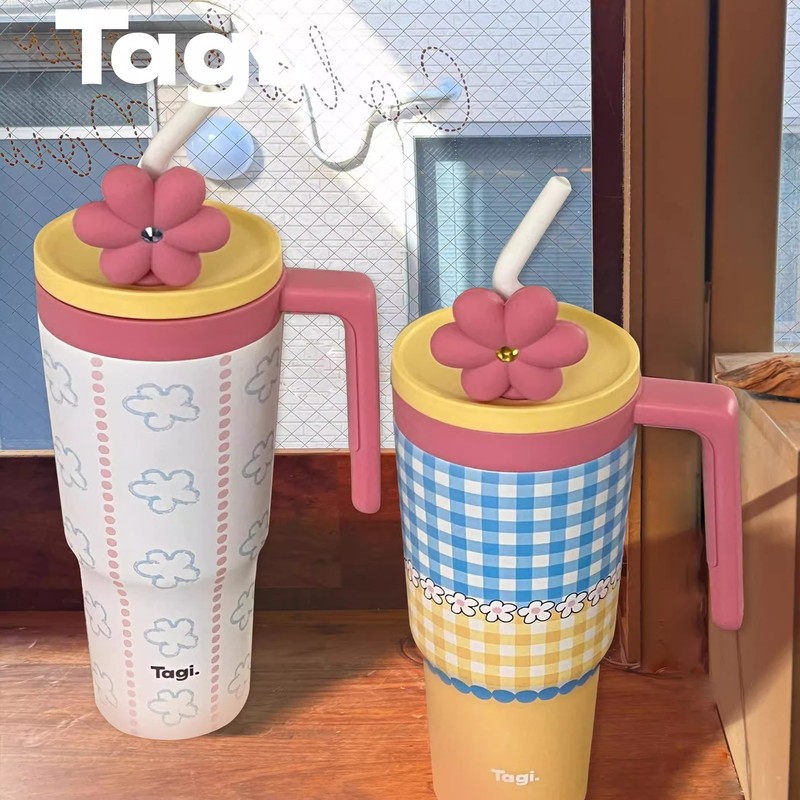 Tagi 魔法瓶カップ ハートビートフラワーフィールドカップ ステンレスストロー かわいい女の子 高見え特大容量ウォーターカップ|undefined
