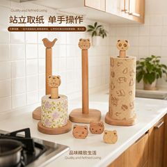 背の高い和風木製ペーパータオルホルダーキッチンロール紙収納ラック漫画怠惰な雑巾ホルダーキッチンデスクトップ装飾品