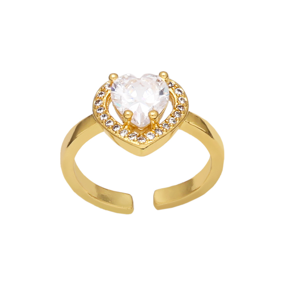 Fashion Heart Shape Copper Open Ring Plating Inlay Zircon Copper Rings