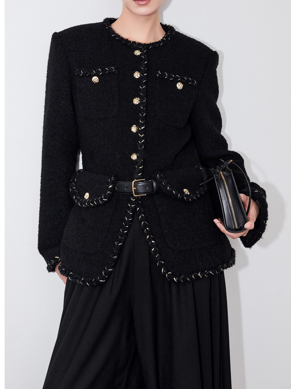 Fashionable Design Small Fragrance Black Tweed Jacket for Women 2025 Autumn and Winter Top Small Fragrance Jacket