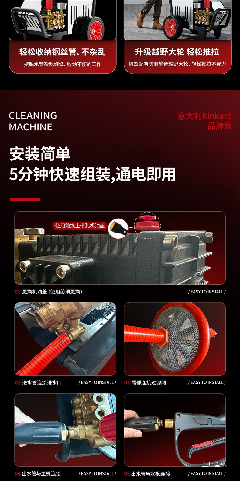 Black Cat Commercial Car Wash Machine 220V High-Pressure High-Power Cleaning Machine for Car Wash Shops, Industrial Water Gun