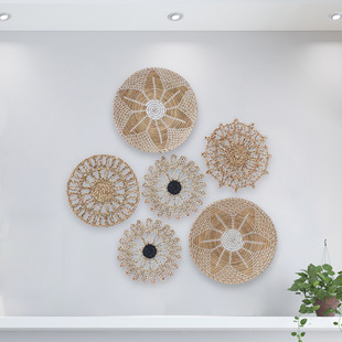 Straw Woven Decorative Plate Hanging European Style Ornament Plate Seagrass Woven Wall Decoration Straw Woven Round Decorative Plate