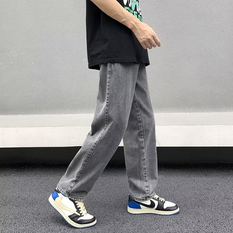 Nuevos jeans de calle alta marca de moda para hombres rectos sueltos europeos y americanos guapos pantalones largos de pierna ancha de calle fritos jeans de moda