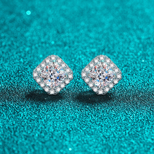 925 sterling silver earrings for women fat square moissanite earrings plated pt950 gold ear jewelry manufacturer wholesale