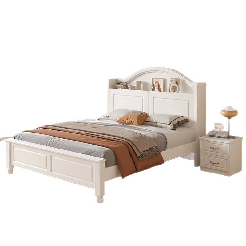 Cama americana de madera maciza 1,5 m Cama doble minimalista moderna 1,8x2m Dormitorio principal Casa de familia 1,2 m Cama individual de madera