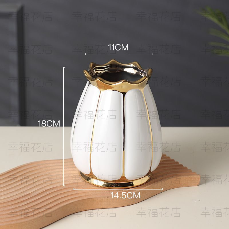 Jarraje de calabaza grande jarrón de flores de cerámica jarrón blanco flor de sala de estar decoración de flores falsas estilo europeo moderno