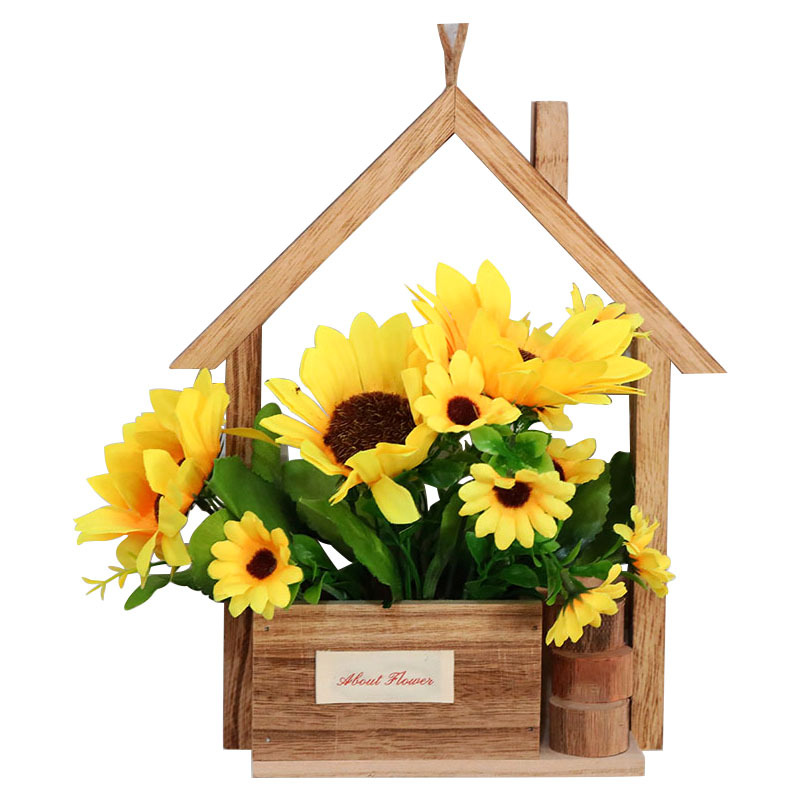 Decoración de pared de madera europea creativa en la pared maceta de flores canasta de flores decoración de pared colgante de sala de estar