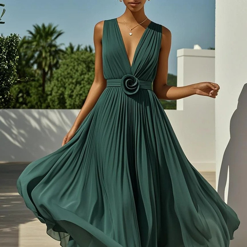 European and American Cross-Border Women's Clothing, Waist-Cinching Dress, Amazon French-Style Elegant Sleeveless Party Bridesmaid Wedding Dress