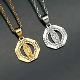 跨境新款 不锈钢18K度金 高级轻奢锁骨链圣母玛利亚吊坠饰品批发