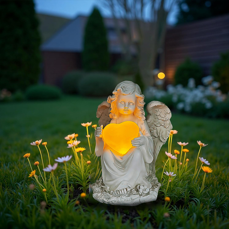   creative solar reading angel ornaments courtyard outdoor statue decorative resin crafts 