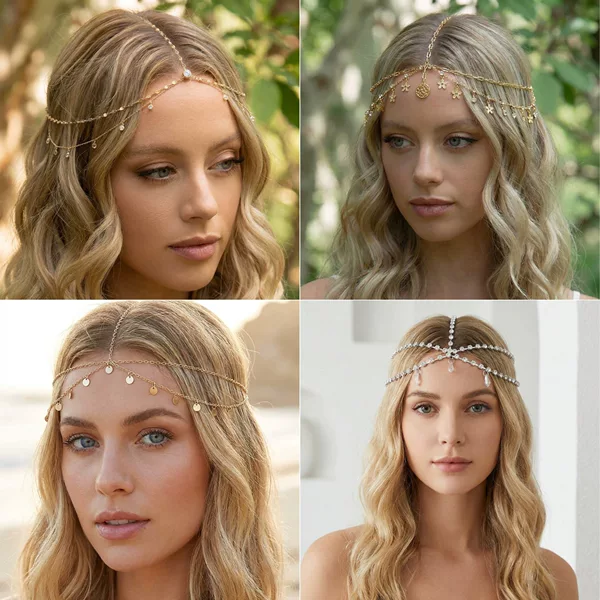 European and American Cross-Border Fashion Jewelry, Exotic Style, Diamond-Encrusted Chain Forehead Ornament, Personalized Bridal Hairband Accessories, Versatile