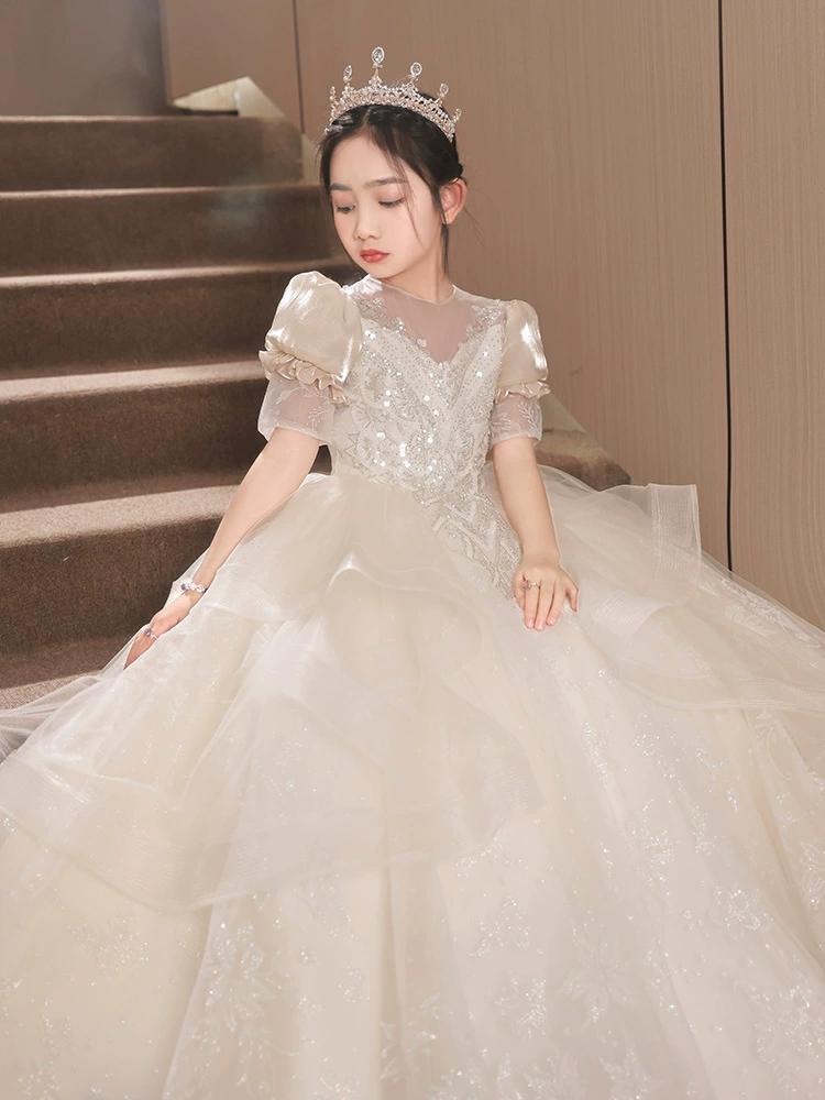 Детское платье принцессы на день рождения Элитное свадебное платье для девочек-цветочниц Свадебное платье Легкая Роскошная ниша для игры на фортепиано