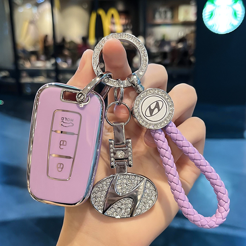 현대 D-스마트 3 키 [퍼플 싱글 쉘] + 다이아몬드 로고 꼰 로프