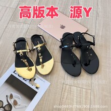 杨树林夏季金属夹趾平底一字扣带凉鞋女搭扣圆头人字平跟透气速干