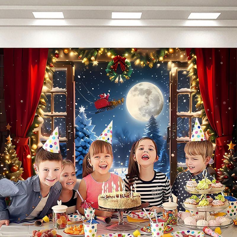 2025国境を越えたアマゾンのギフトボックスクリスマスのドアの幅の背景の布の丸い写真の道具のパーティーの装飾の旗|undefined