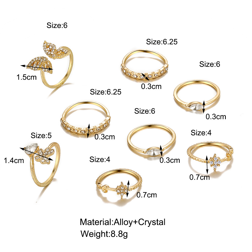 Creative Elegant Micro Diamond Inlaid Butterfly Open Knuckle Ring 8-piece Set display picture 2