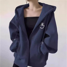 时尚连帽卫衣女2024新款大码宽松拉链开衫外套女早秋冬装加绒加厚