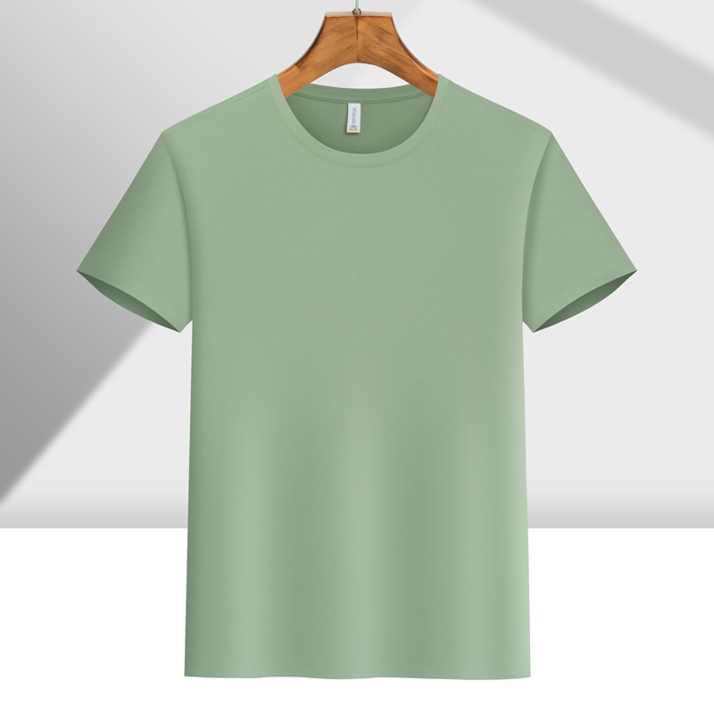 Camiseta de trabajo de alta gama, sin costuras, de nailon, con cuello redondo, manga corta, impresión de logotipo personalizado, uniforme de equipo para hombres y mujeres, bordado deportivo ejecutivo.