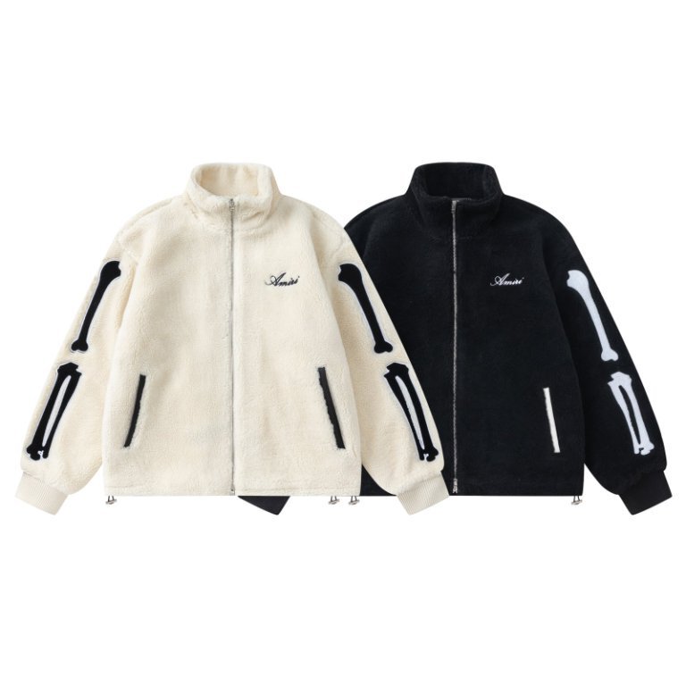 25S Autumn/Winter Amiri High Street American Style Bone Embroidery Lamb Wool Casual Jacket Cotton Coat in Stock 25S Autumn/Winter Amiri High Street American Style Bone Embroidery Lamb Wool Casual Jacket Cotton Coat in Stock