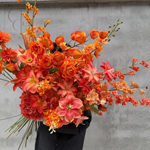 仿真花橘色系花材婚庆路引插花假花婚礼堂布置吊顶家居装饰花艺