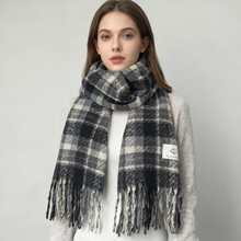 跨境美拉德格子围巾女韩系氛围感百搭气质蓝千鸟格纹保暖披肩围脖