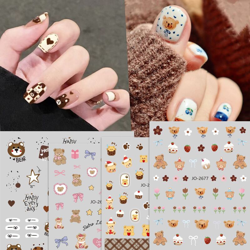 New nail art stickers cute bear flower love bow five-pointed star bear with adhesive nail stickers wholesale New nail art stickers cute bear flower love bow five-pointed star bear with adhesive nail stickers wholesale