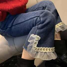 黁白女童春秋裤子女童春季小香风牛仔长裤女宝宝春装韩版喇叭裤童