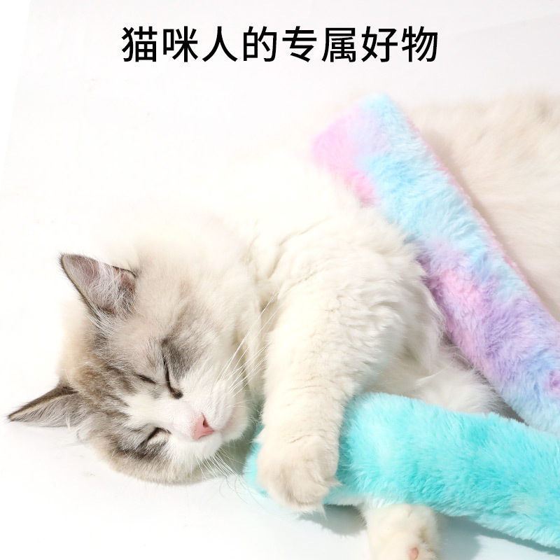 Z mascota gato juguete de sonido felpa corta tie-dye almohada larga resistente a morder molares con menta gatera suministros para mascotas