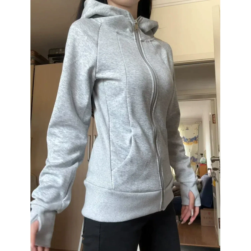 Black brace, autumn sweatshirt, jacket, sports hoody, slim fit, American style, tight