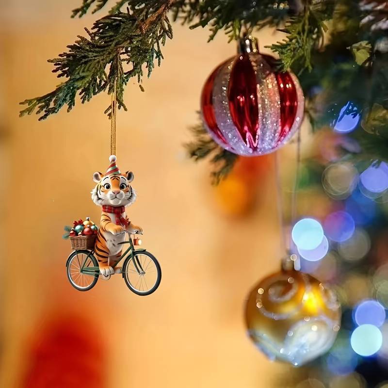 Acrílico tigre de Navidad jinete colgante plano transfronterizo espejo retrovisor nuevo colgante decoración del hogar colgante