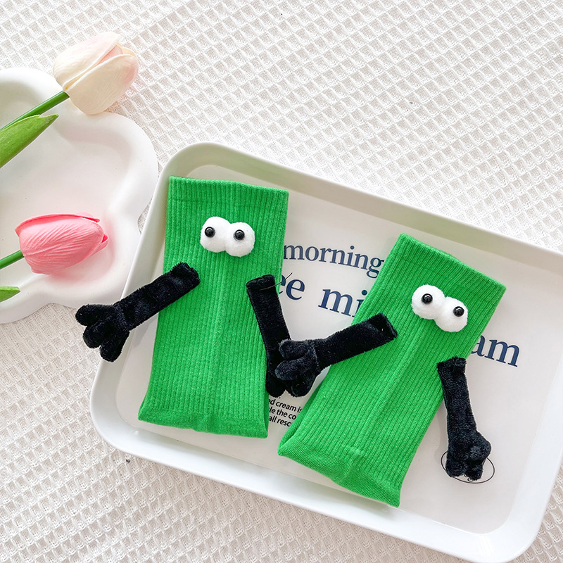 Pareja de dopamina calcetines magnéticos de mano calcetines de otoño rosa a media pantorrilla calcetines deportivos ropa exterior lindos calcetines de pila blanca