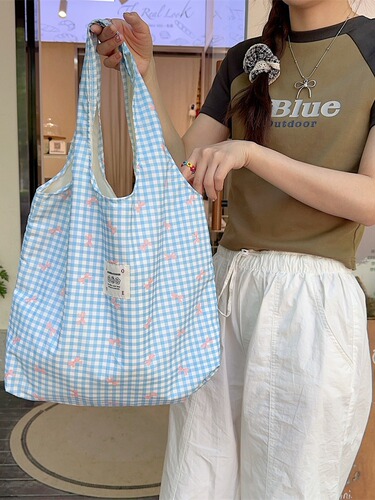 44301 Large Capacity Simple Embroidered Butterfly Bow Canvas Shoulder Bag Open Mouth Women's Shopping Bag Tank Bag