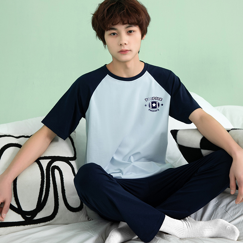 Pajamas Men's Summer Thin 2024 New Cotton Modal Short-sleeved Trousers Outwear suit Youth Home Clothes