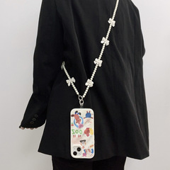 Black and white bow diagonal hanging chain accessories pendant universal mobile phone case convenient anti-lost CCD camera mobile phone lanyard